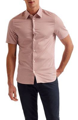 Ted Baker London Lacesho Geo Print Stretch Cotton Button-Up Shirt in Mid Pink