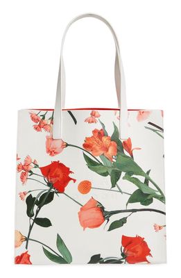 Ted Baker London Large Flircon Icon Floral Print Faux Leather Tote in White