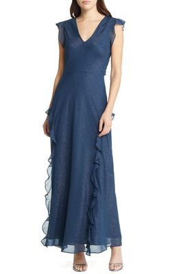 Ted Baker London Laurae Shimmer Ruffle Bias Cut Maxi Dress in Dark Blue