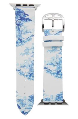 Ted Baker London Leather Apple Watch Watchband in White/Blue