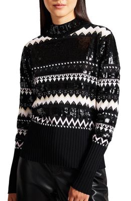 Ted Baker London Limara Fair Isle Sequin Sweater in Dark Navy