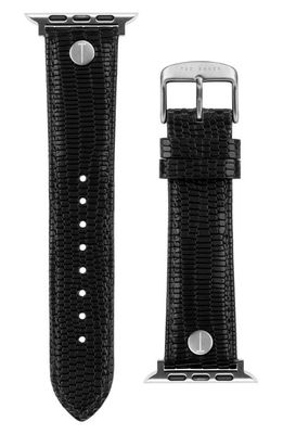 Ted Baker London Lizard Embossed Leather 22mm Apple Watch Watchband in Black