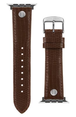 Ted Baker London Lizard Embossed Leather 22mm Apple Watch Watchband in Brown