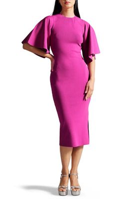 Ted Baker London Lounia Fluted Sleeve Body-Con Sweater Dress in Deep Pink
