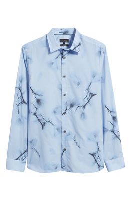 Ted Baker London Louth Regular Fit Branch Print Cotton Button-Up Shirt in Sky Blue