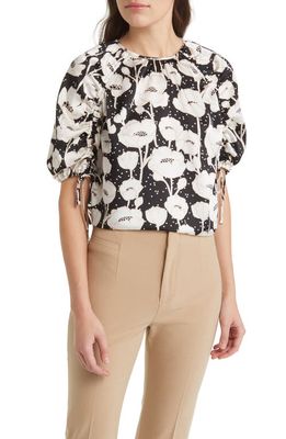 Ted Baker London Luciani Floral Cinch Sleeve Top in Black