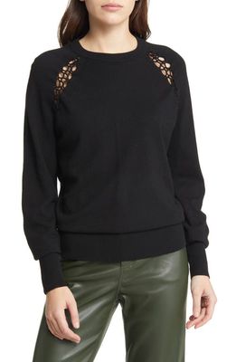 Ted Baker London Mariny Open Stitch Detail Crewneck Sweater in Black