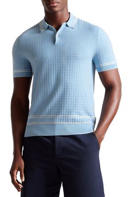 Ted Baker London Maytain Textured Cotton Blend Polo in Sky Blue