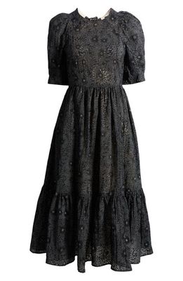 Ted Baker London Meganie Floral Print Puff Sleeve Dress in Black