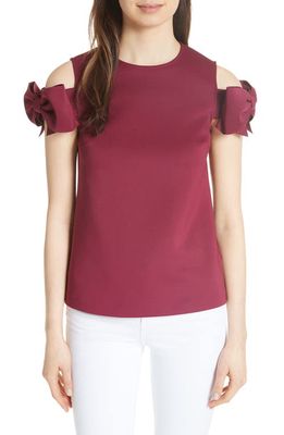 Ted Baker London Mendoll Bow Sleeve Cold Shoulder Top in Maroon