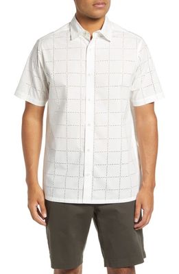 Ted Baker London Men's Imka Perforated Windowpane Check Short Sleeve Button-Up Shirt in White