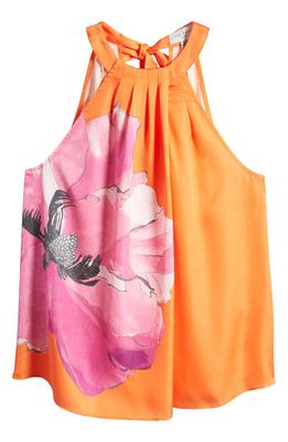 Ted Baker London Milenaa Floral Pleat Detail Halter Top in Bright Orange