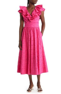 Ted Baker London Mirza Ruffle Midi Dress in Bright Pink