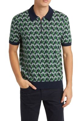 Ted Baker London Mitford Jacquard Quarter Zip Polo in Green