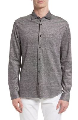Ted Baker London Mitre Knit Linen & Cotton Button-Up Shirt in Black