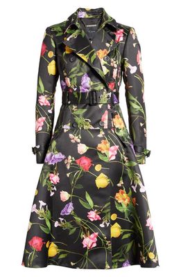 Ted Baker London Moiraa Floral Double Breasted Trench Coat in Black