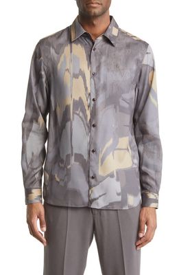 Ted Baker London Mordun Butterfly Print Button-Up Shirt in Grey