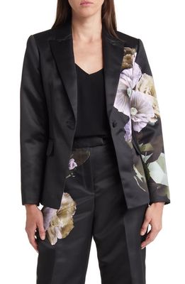 Ted Baker London Nayaa Floral Print One-Button Blazer in Black
