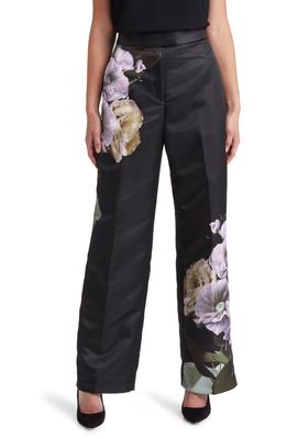 Ted Baker London Nayaat Floral High Waist Wide Leg Trousers in Black