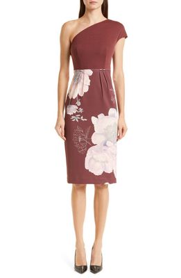 Ted Baker London Nimala Floral One-Shoulder Body-Con Dress in Brown
