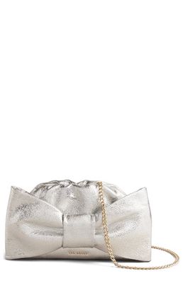 Ted Baker London Nisnia Bow Metallic Leather Clutch in Silver