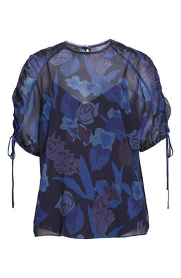 Ted Baker London Nixole Floral Ruched Sleeve Top in Dark Navy