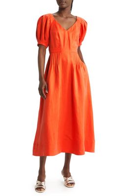 Ted Baker London Opalz Puff Sleeve Midi Dress in Bright Orange