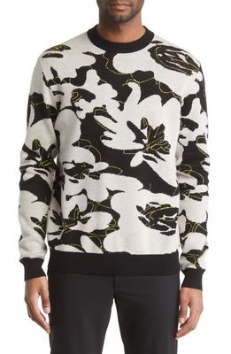 Ted Baker London Ozier Floral Wool Crewneck Sweater in Black