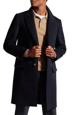 Ted Baker London Peak Lapel Wool Blend Coat in Navy