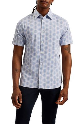 Ted Baker London Pearsho Slim Fit Print Short Sleeve Stretch Cotton Button-Up Shirt in White