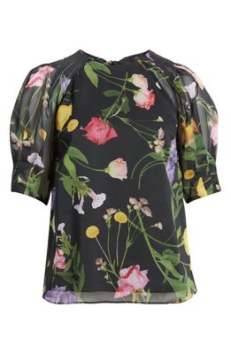 Ted Baker London Phoebia Floral Puff Sleeve Boxy Top in Black