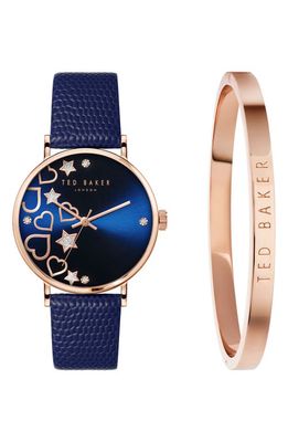 Ted Baker London Phylipa Leather Strap Watch & Bangle Bracelet Set