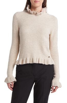 Ted Baker London Pipalee Ruffle Rib Sweater in Camel
