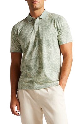 Ted Baker London Plesans Print Regular Fit Polo in Pale Green
