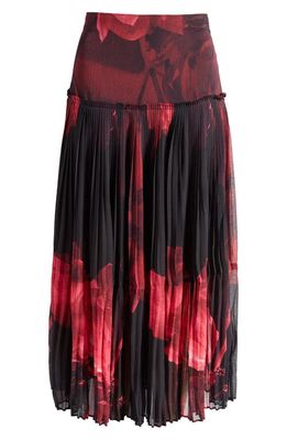 Ted Baker London Raychi Floral Pleated Midi Skirt in Black/Red