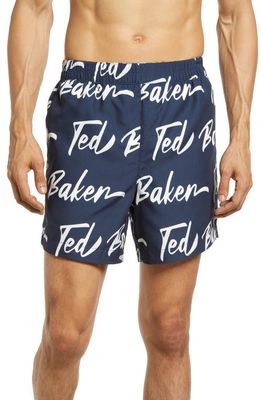 Ted Baker London Risedal Logo Swim Trunks in Navy