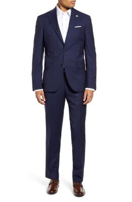 Ted Baker London Roger Extra Slim Fit Deco Windowpane Wool Suit in Blue