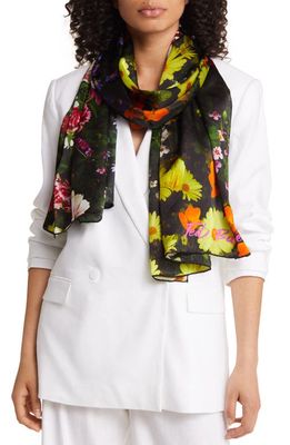 Ted Baker London Rutth Floral Print Silk Long Scarf in Black