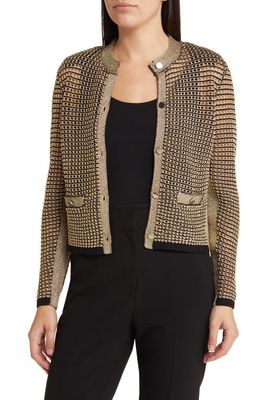 Ted Baker London Sallyan Metallic Knit Cardigan in Black/Tan