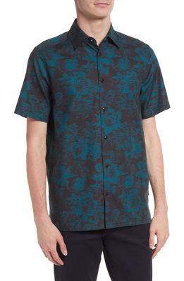 Ted Baker London Salsho Floral Cotton Short Sleeve Button-Up Shirt in Black