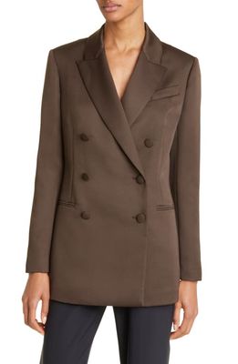 Ted Baker London Seraph Double Breasted Satin Blazer in Dark Brown