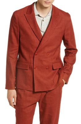 Ted Baker London Shutton Stretch Wool & Linen Double Breasted Blazer in Burnt Red