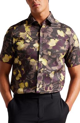 Ted Baker London Slesho Watercolor Floral Short Sleeve Button-Up Shirt in Green Multi