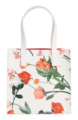 Ted Baker London Small Fleucon Floral Print Faux Leather Tote in White