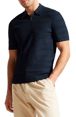 Ted Baker London Stree Textured Stitch Polo Sweater in Navy