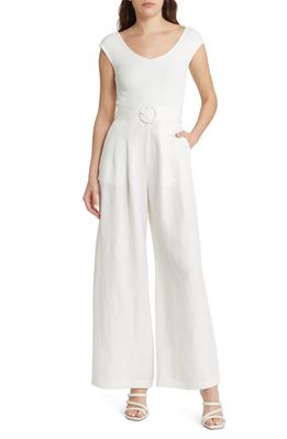 Ted Baker London Tabbia Mixed Media Wide Leg Jumpsuit in White