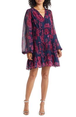 Ted Baker London Terisa Floral Long Sleeve Tiered Chiffon Swing Dress in Dark Blue