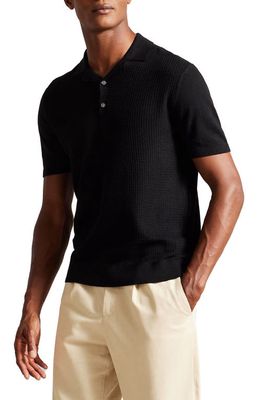 Ted Baker London Textured Knit Polo in Black