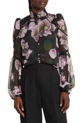 Ted Baker London Theera Floral Ladder Trim Blouse in Black