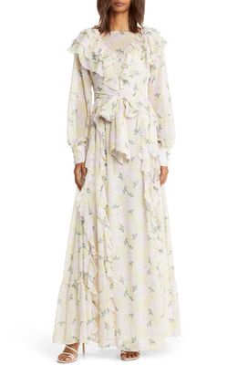 Ted Baker London Vivyana Floral Long Sleeve Chiffon Gown in Light Yellow